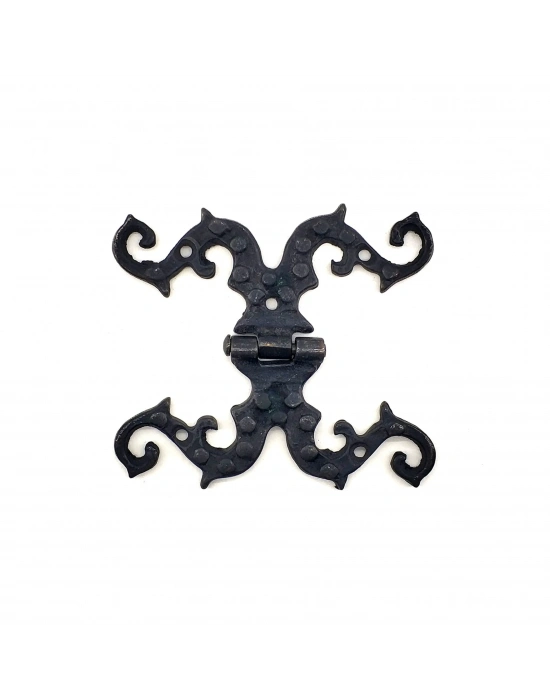 Antika Tarz Dekoratif Pirinç Süslü Menteşe - 100x90 Mm, Oksit