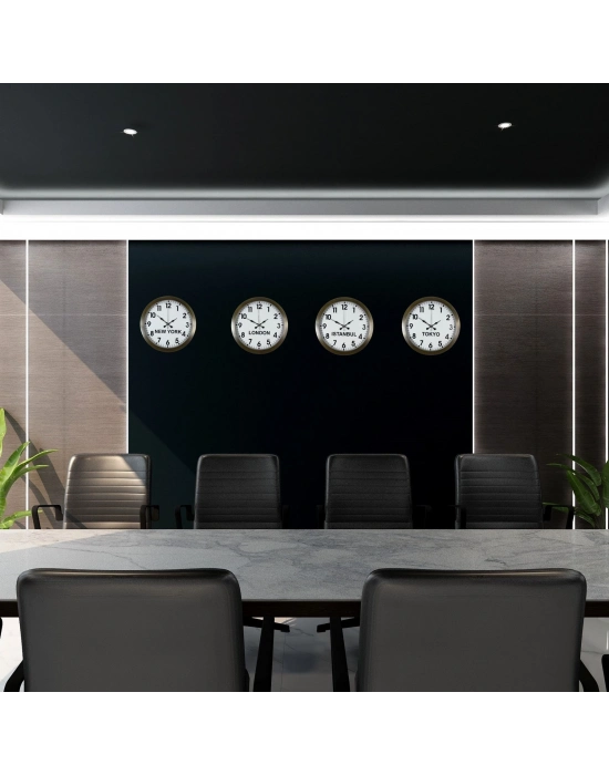 Antique Time Eskitme 4’lü Metal 36 cm Dünya Duvar Saatleri