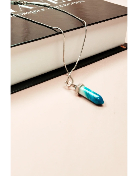 Anyolit 1 Doğal Taşı Zincirli El Yapımı Tasarımlı Kolye Uç: 3,5 cm Zincir: 20 cm Kutulu