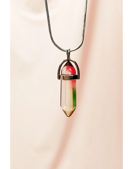 Anyolit 2 Doğal Taşı Zincirli El Yapımı Tasarımlı Kolye Uç: 3,5 cm Zincir: 20 cm Kutulu