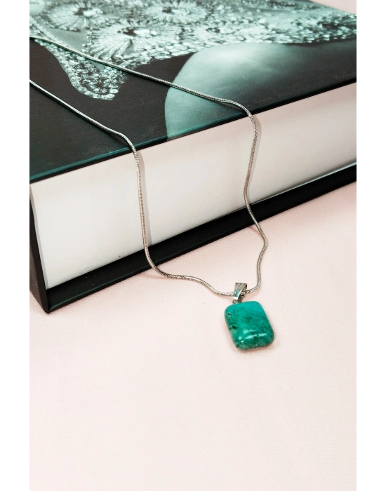 Apatit Doğal Taşı Zincirli El Yapımı Kolye Uç: 2 cm Zincir: 20 cm Kutulu