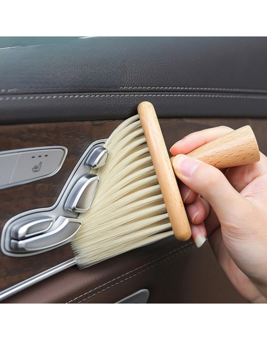 ®  Araba İçin Ahşap Saplı Yumuşak Kıl Fırça Detaylı Toz Alma Temizleme Fırçası