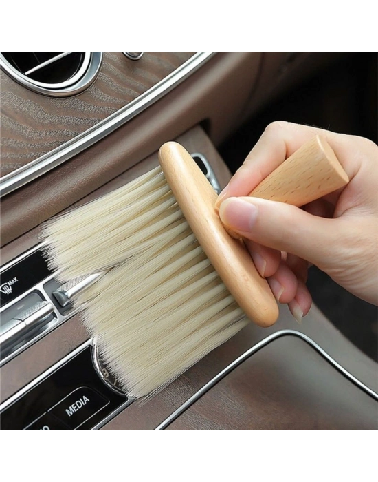®  Araba İçin Ahşap Saplı Yumuşak Kıl Fırça Detaylı Toz Alma Temizleme Fırçası