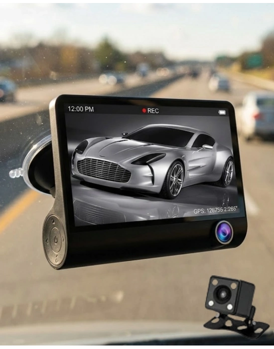 ® Araç DVR Kamera Çift Lensli 4 İnç Ekranlı G Sensörlü