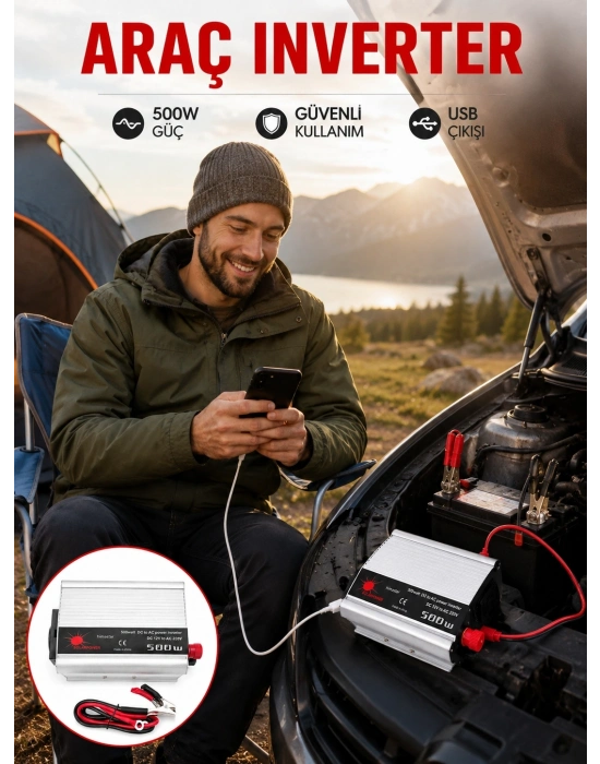 Araç İçi Elektrik Dönüştürücü 500W Priz İnvertör