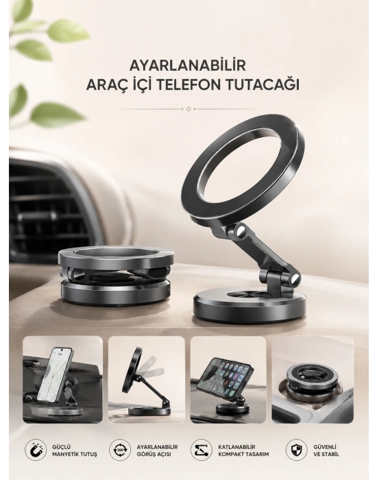 Araç İçi Telefon Tutacağı Manyetik Tasarım Ayarlanabilir