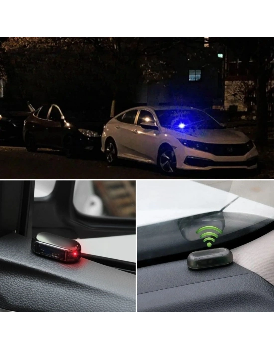 ®   Araç İçin Caydırıcı Solar Enerji İle Şarj Olan  Güçlü Yapışkanlı Işıklı Plastik Mini Sahte Alarm