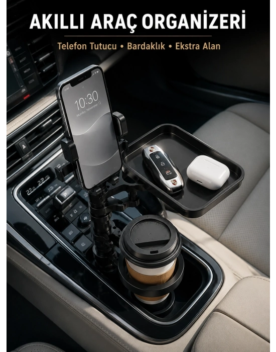 Araç Konsolu İçin Telefon Tutuculu Bardaklık Düzenleyici