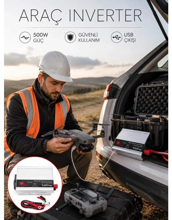 Araçtan Ev Tipi Priz 500W Kullanımı İnvertör