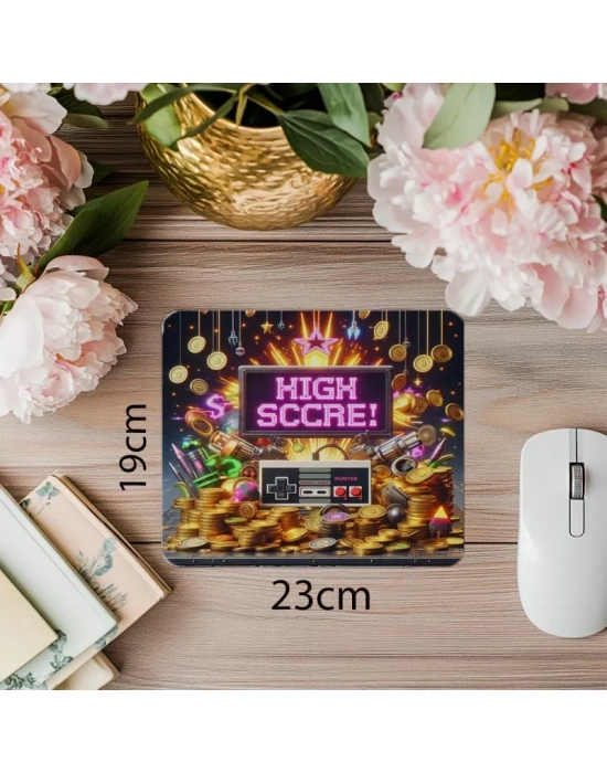 Arcade Temalı Işıltılı Mousepad Tasarımı - 19x23 cm 2 mm Dikdörtgen İthal Baskılı Mouse Pad