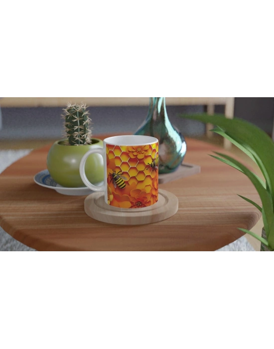 Arı Petek Baskılı Kupa Bardak