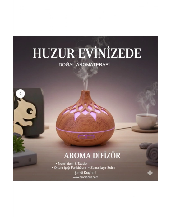 ® Aroma Difüzör Gece Işığı 7 Led DESENLİ Nemlendirici Kumandalı Buhar Makinesi 550 ml