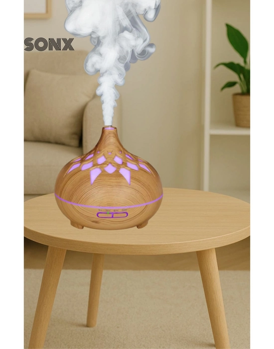 ® Aroma Difüzör Gece Işığı 7 Led DESENLİ Nemlendirici Kumandalı Buhar Makinesi 550 ml