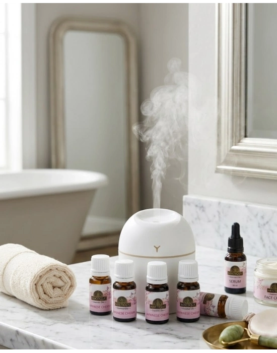 Aromaterapi Hava Nemlendirici USB Çalışan Sessiz LED Işıklı Cihaz 5 Esans Hediyeli