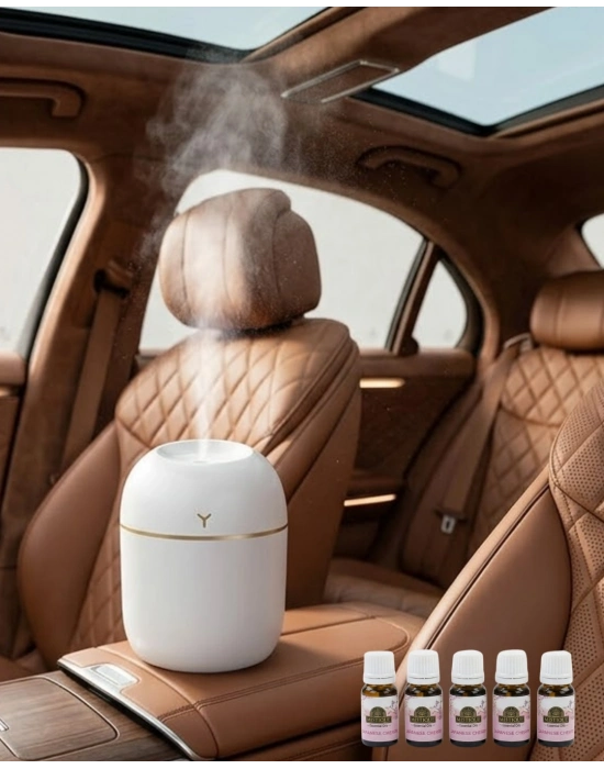 Aromaterapi Özellikli Mini Hava Nemlendirici 5 Esans Hediyeli LED Işıklı Difüzör