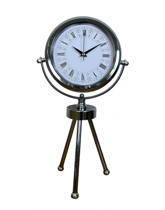 ® Asalet Krom Üç Ayaklı Metal Masa Saati