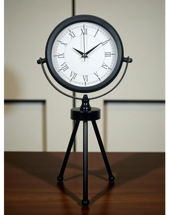 ® Asalet Siyah Üç Ayaklı Metal Masa Saati