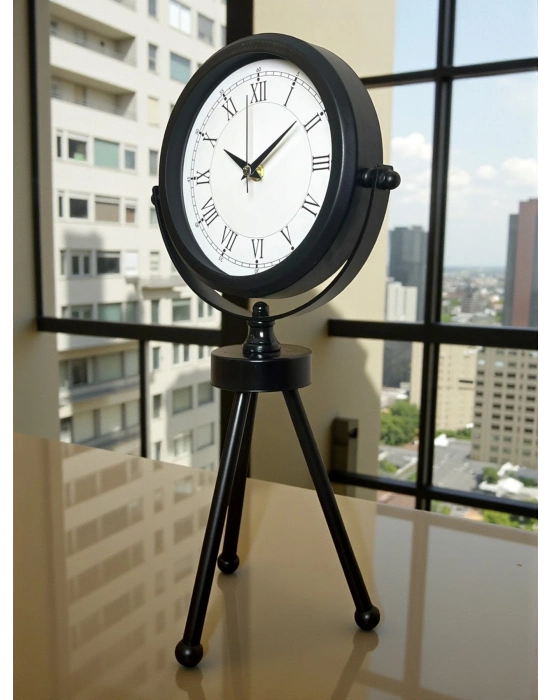 ® Asalet Siyah Üç Ayaklı Metal Masa Saati