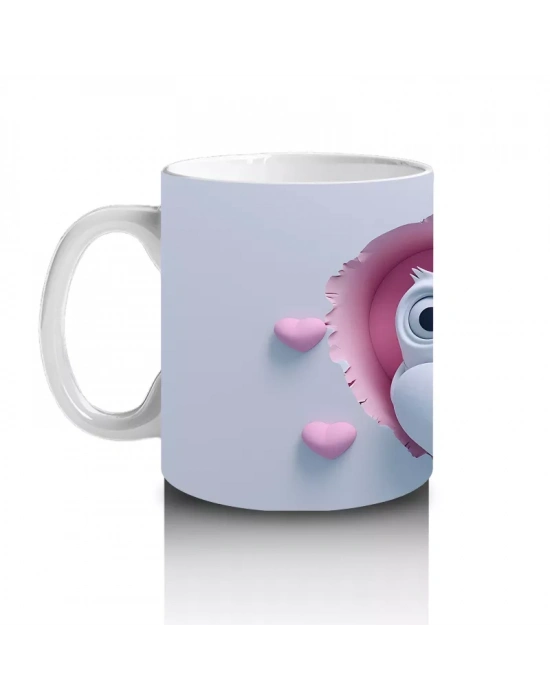 Aşık Baykuşlar Kalpli Kompozisyon – Baskılı Kahve Kupası