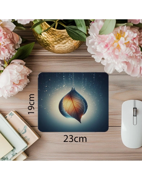 Asılı Yaprakta Işıltılı Damla Mousepad - 19x23 cm 2 mm Dikdörtgen İthal Baskılı Mouse Pad