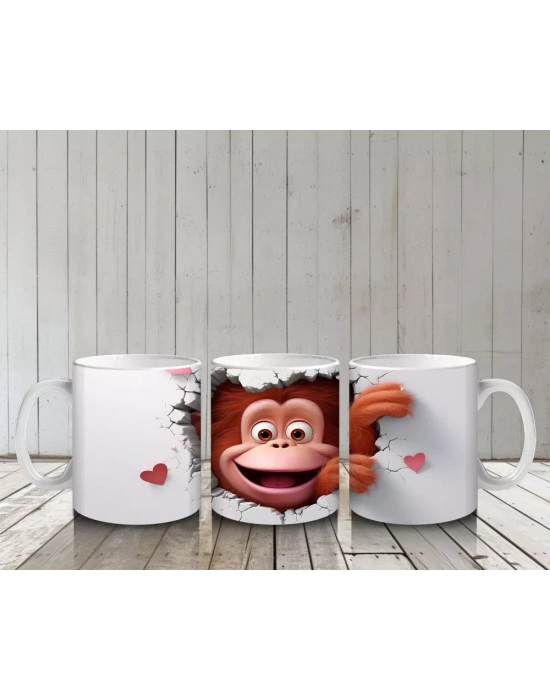 Aşk Baloncuklarıyla Sevimli Maymun – Baskılı Kahve Kupası