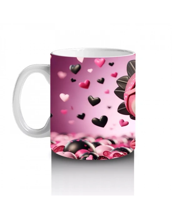 Aşk Temalı Kalpli Gözlü Dinazor – Baskılı Kahve Kupası