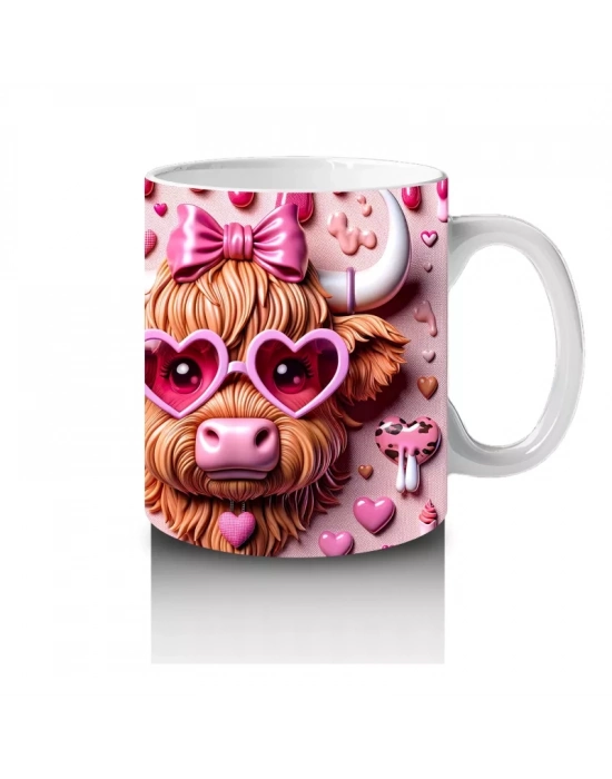 Aşk Temalı Kalpli Gözlük Takmış Sevimli İnek - Baskılı kahve kupası
