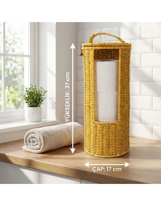 ®  Askılı Plastik Rattan Tuvalet Kâğıdı Standı – Hasır Görünümlü, Kapaklı, Yedekli WC Kâğıtlık, Banyo ve Tuvalet İçin Dekoratif Organizer