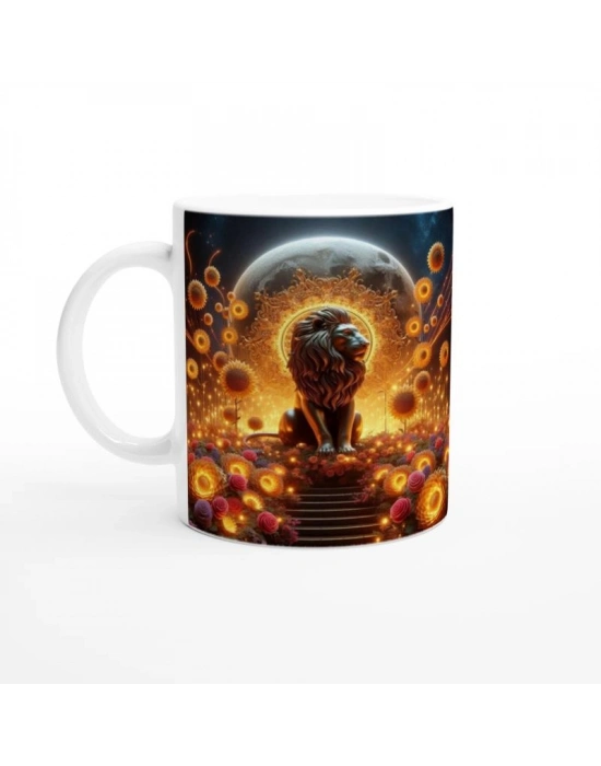 Aslan Burcu Baskılı Kahve Kupası - Ay ışığında Zodyak Bahçesi Vs1