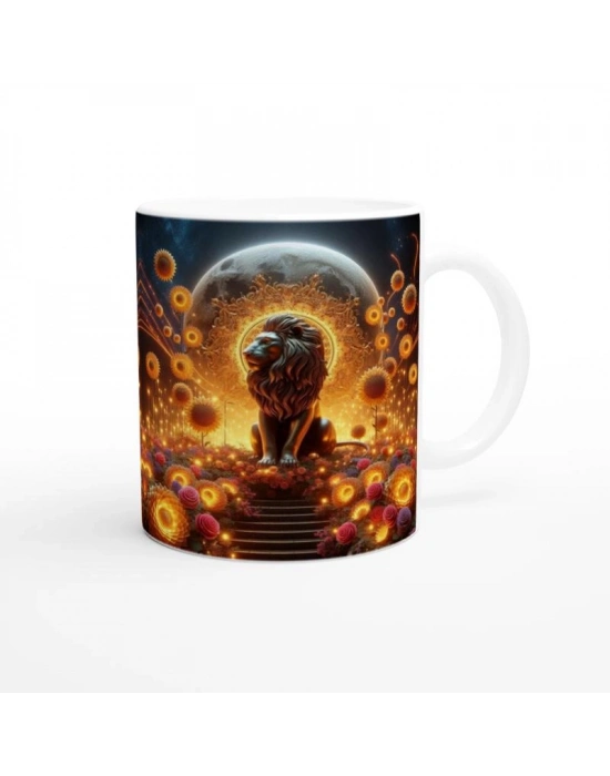 Aslan Burcu Baskılı Kahve Kupası - Ay ışığında Zodyak Bahçesi Vs1