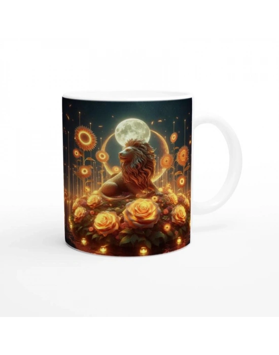 Aslan Burcu Baskılı Kahve Kupası - Ay ışığında Zodyak Bahçesi Vs3