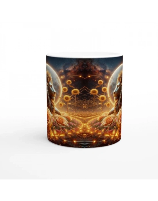 Aslan Burcu Baskılı Kahve Kupası - Ay ışığında Zodyak Bahçesi Vs4