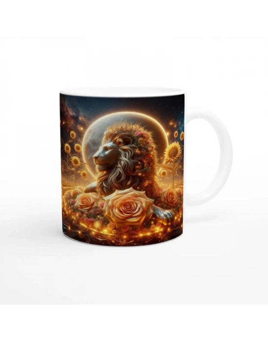 Aslan Burcu Baskılı Kahve Kupası - Ay ışığında Zodyak Bahçesi Vs4