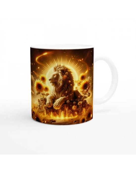 Aslan Burcu Baskılı Kahve Kupası - Elementsel Doğa Krallığı Temalı Vs1