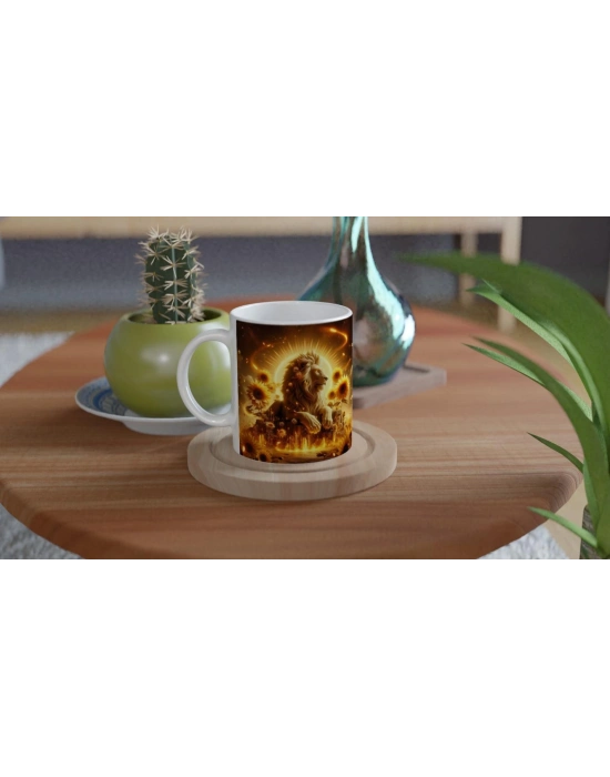 Aslan Burcu Baskılı Kahve Kupası - Elementsel Doğa Krallığı Temalı Vs1