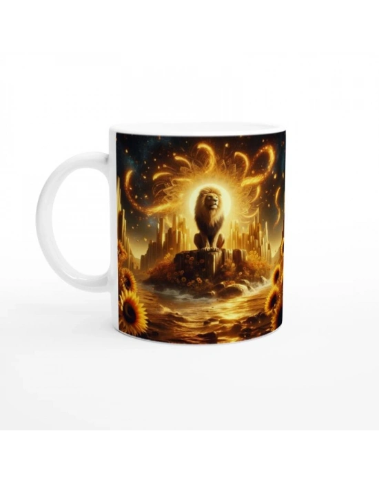 Aslan Burcu Baskılı Kahve Kupası - Elementsel Doğa Krallığı Temalı Vs2