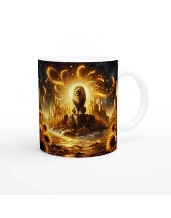Aslan Burcu Baskılı Kahve Kupası - Elementsel Doğa Krallığı Temalı Vs2