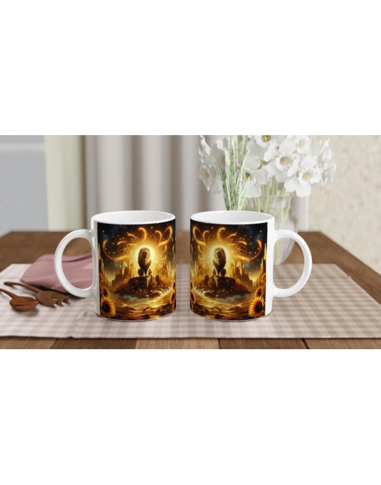 Aslan Burcu Baskılı Kahve Kupası - Elementsel Doğa Krallığı Temalı Vs2