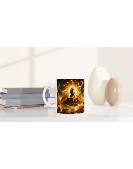 Aslan Burcu Baskılı Kahve Kupası - Elementsel Doğa Krallığı Temalı Vs2