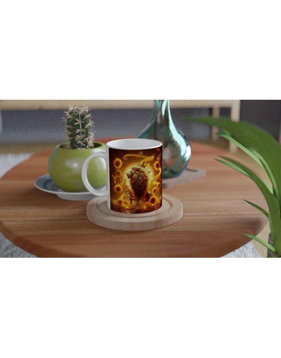 Aslan Burcu Baskılı Kahve Kupası - Elementsel Doğa Krallığı Temalı Vs3