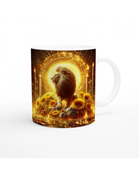 Aslan Burcu Baskılı Kahve Kupası - Elementsel Doğa Krallığı Temalı Vs4