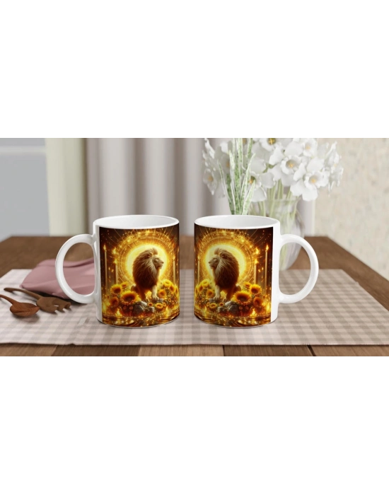 Aslan Burcu Baskılı Kahve Kupası - Elementsel Doğa Krallığı Temalı Vs4