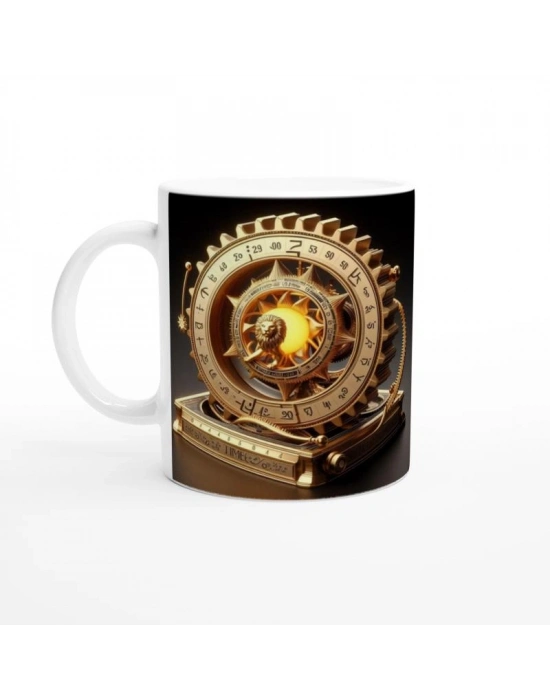 Aslan Burcu Baskılı Kahve Kupası - Zamanın Çarkları Astroloji Mekanizması Vs3
