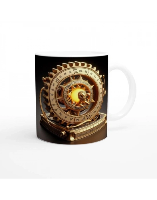 Aslan Burcu Baskılı Kahve Kupası - Zamanın Çarkları Astroloji Mekanizması Vs3
