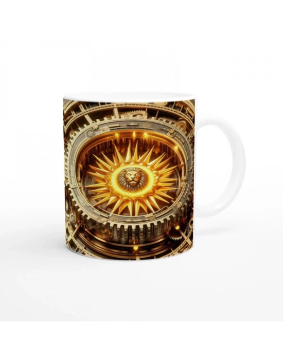 Aslan Burcu Baskılı Kahve Kupası - Zamanın Çarkları Astroloji Mekanizması Vs4