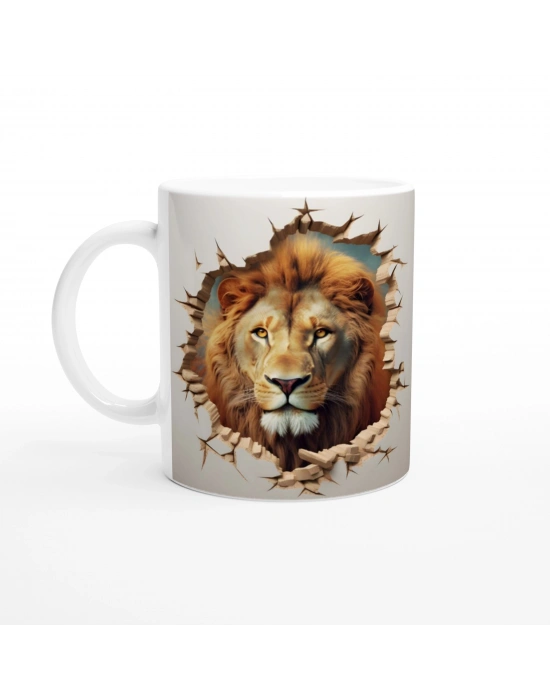 Aslanın Gücü Duvarı Delen Baskılı Kupa Bardak