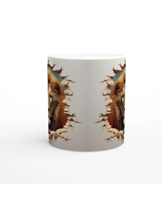 Aslanın Gücü Duvarı Delen Baskılı Kupa Bardak