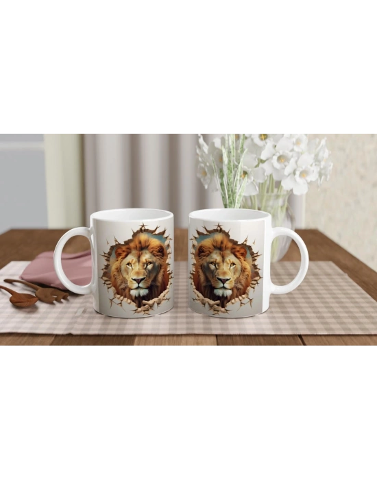 Aslanın Gücü Duvarı Delen Baskılı Kupa Bardak