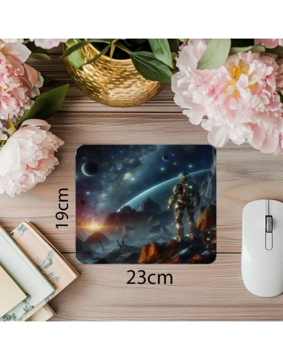 Asteroit Üzerindeki Robot Mousepad - 19x23 cm 2 mm Dikdörtgen İthal Baskılı Mouse Pad