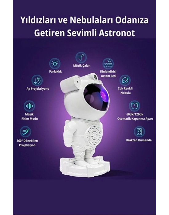 ® Astronot Bluetooth Hoparlör Bulutsusu Galax yAy Tavan Gökyüzü Projektör Zamanlayıcı Gece ası